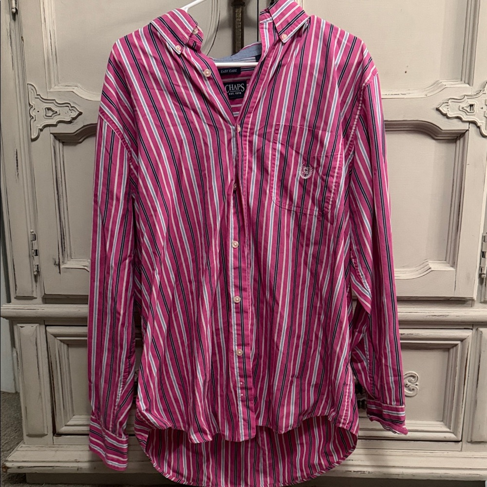 Chaps Pink and White Striped Shirt